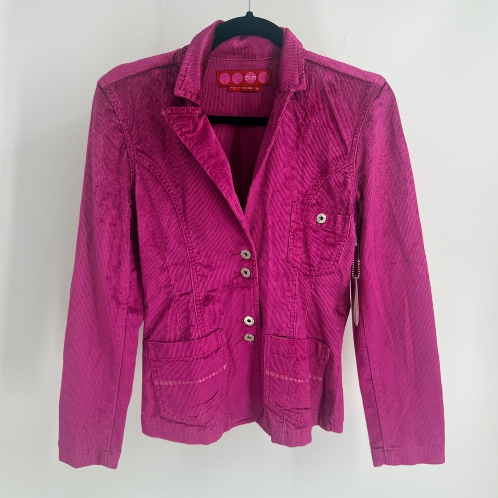 GLO Jeans Magenta Pink Corduroy Blazer Jacket S Y2K Barbiecore New Deadstock